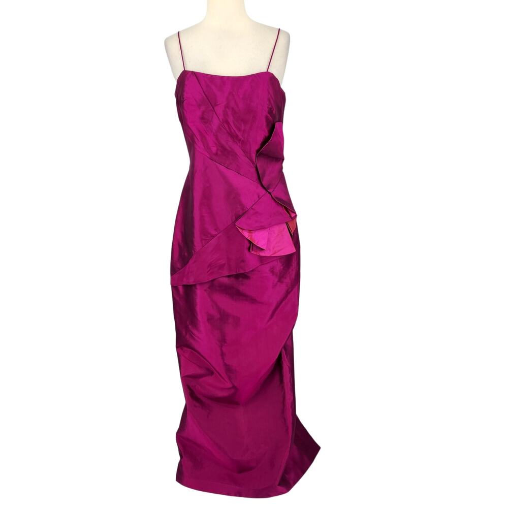 Vintage 80s Marisa Baratelli Thai Silk Iridescent Formal Dress Fuchsia Pink SZ 8